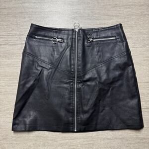 Vintage Mark Alan Vegan Leather Black Mini Skirt Women's L Zip Pockets Lined
